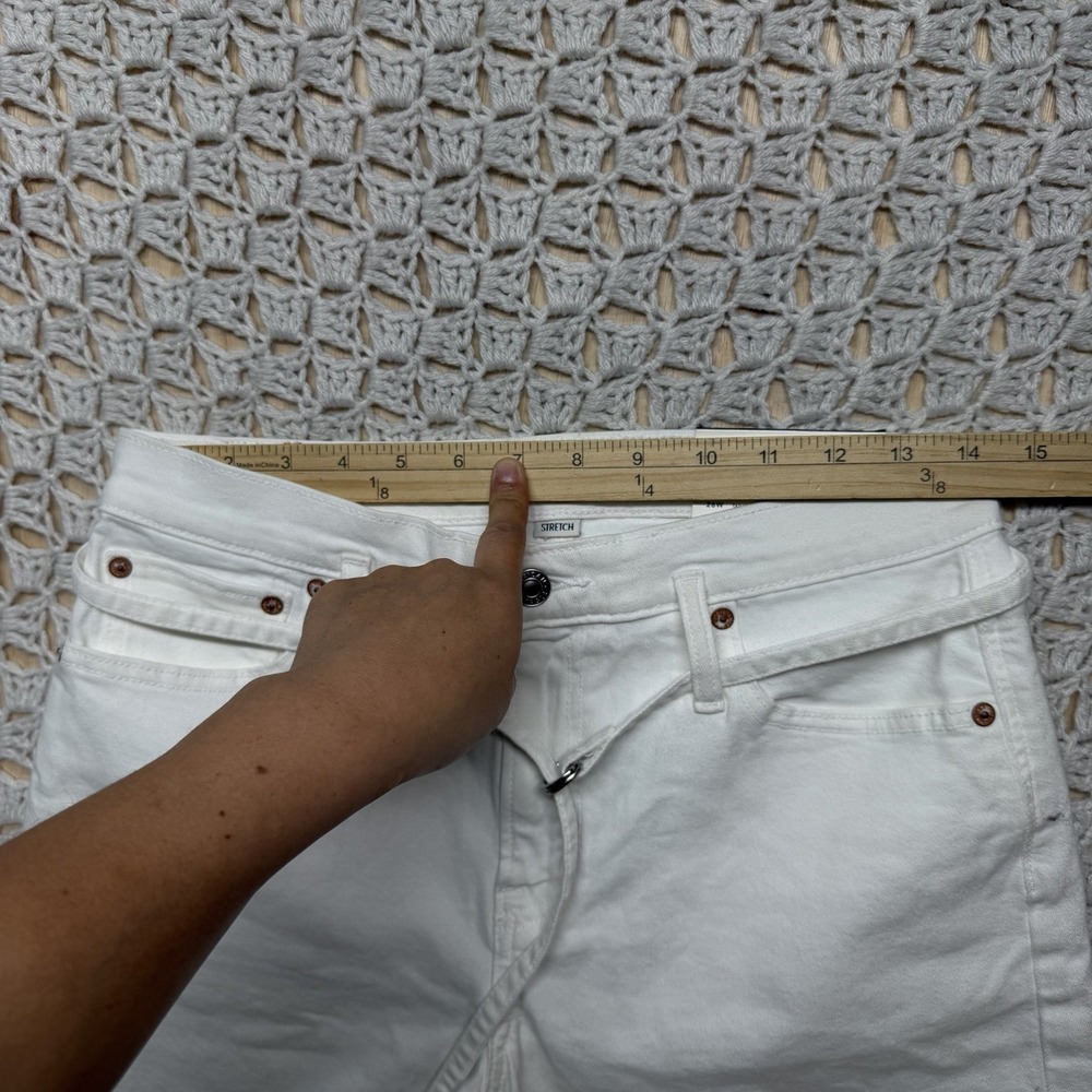 American Eagle Bermuda Denim Shorts Women Sz 2 White Stretch Pockets Button - Picture 5 of 14